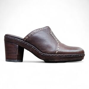 Frye Women's 6 Candy Pickstitch Leather Block Heel Backless Slip On Clog Mules